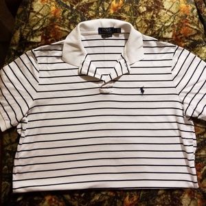 Large White Polo with Horizontal Blue Stripes